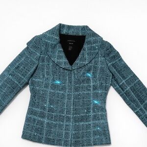 Doncaster Collection Teal Tweed Sequin Jacket | Zip Front | size 2